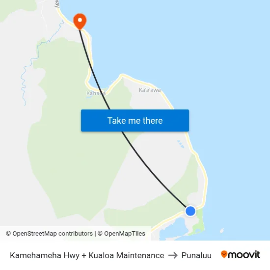 Kamehameha Hwy + Kualoa Maintenance to Punaluu map
