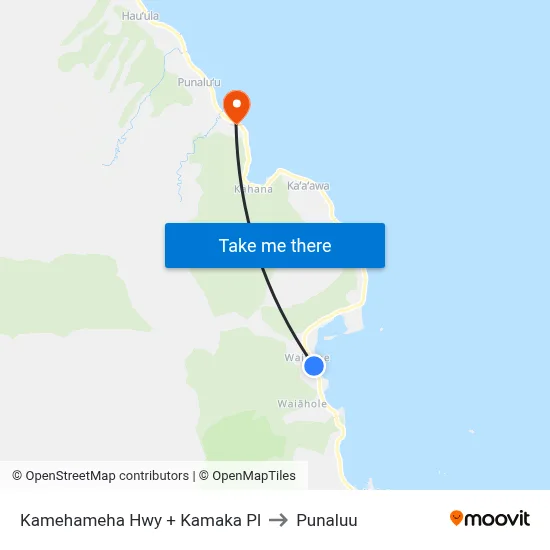 Kamehameha Hwy + Kamaka Pl to Punaluu map