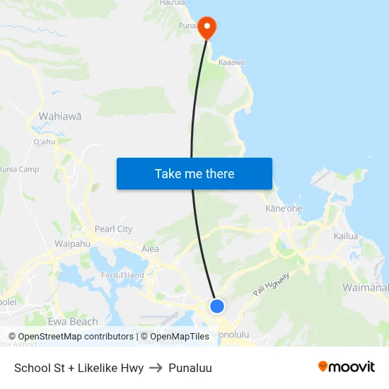 School St + Likelike Hwy to Punaluu map