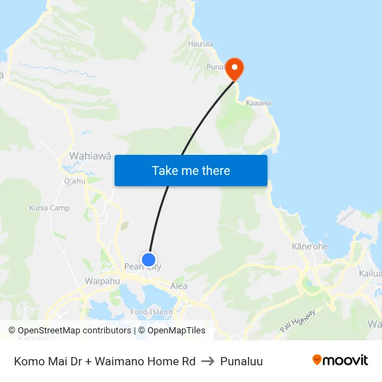 Komo Mai Dr + Waimano Home Rd to Punaluu map