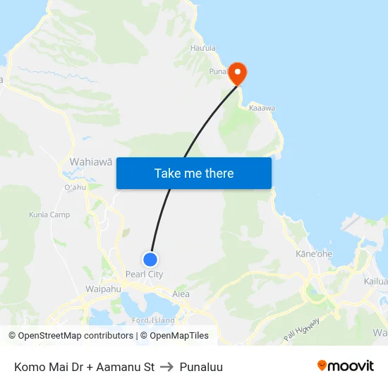 Komo Mai Dr + Aamanu St to Punaluu map