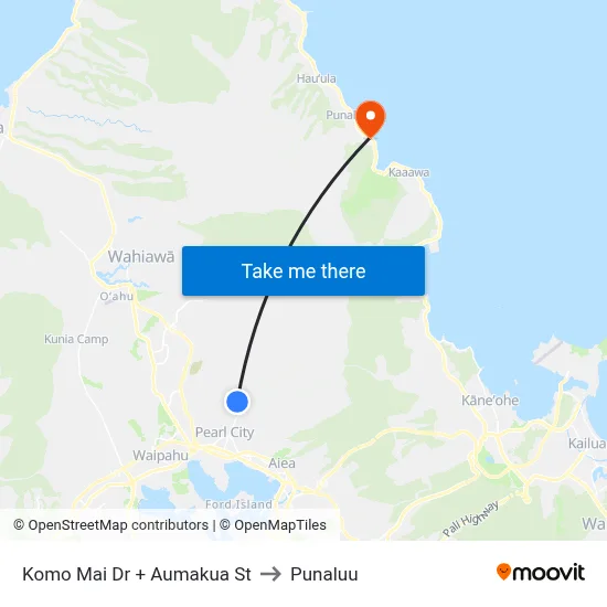 Komo Mai Dr + Aumakua St to Punaluu map