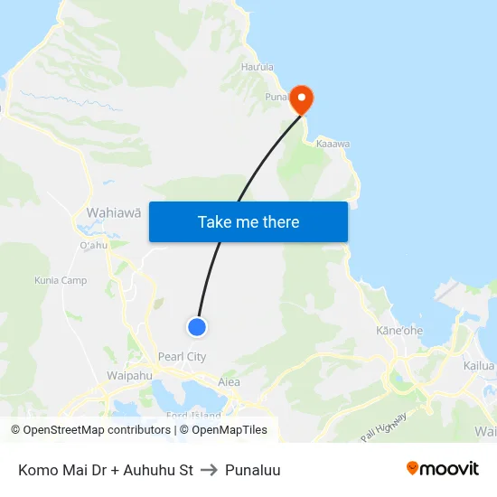 Komo Mai Dr + Auhuhu St to Punaluu map