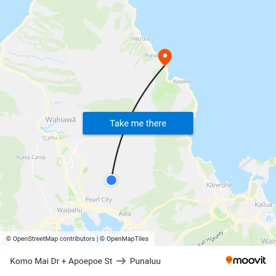 Komo Mai Dr + Apoepoe St to Punaluu map