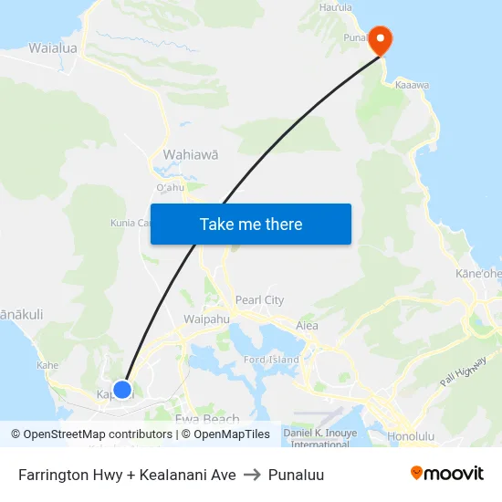 Farrington Hwy + Kealanani Ave to Punaluu map