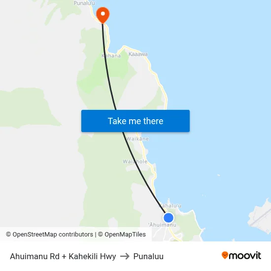 Ahuimanu Rd + Kahekili Hwy to Punaluu map