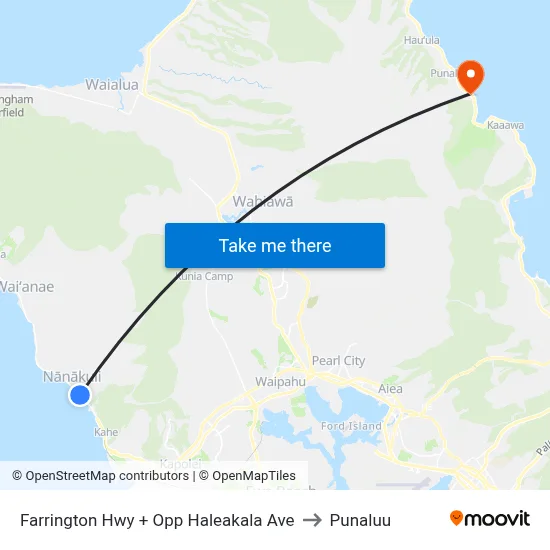 Farrington Hwy + Opp Haleakala Ave to Punaluu map