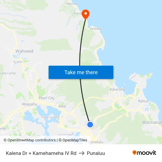 Kalena Dr + Kamehameha IV Rd to Punaluu map