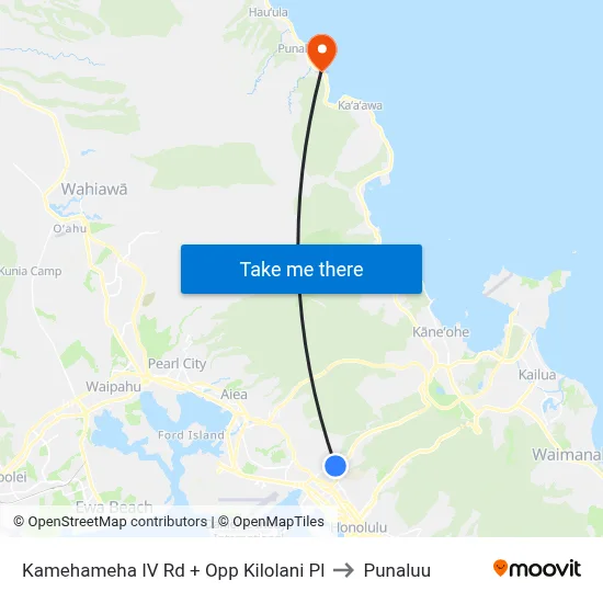 Kamehameha IV Rd + Opp Kilolani Pl to Punaluu map