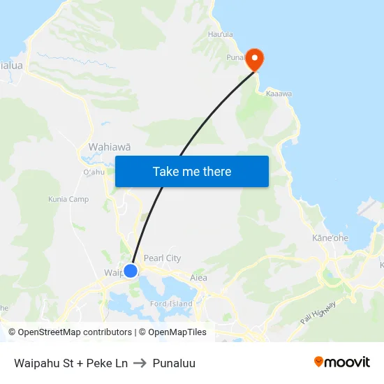 Waipahu St + Peke Ln to Punaluu map