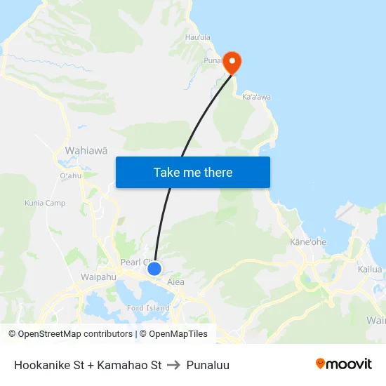 Hookanike St + Kamahao St to Punaluu map