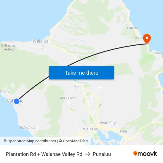 Plantation Rd + Waianae Valley Rd to Punaluu map