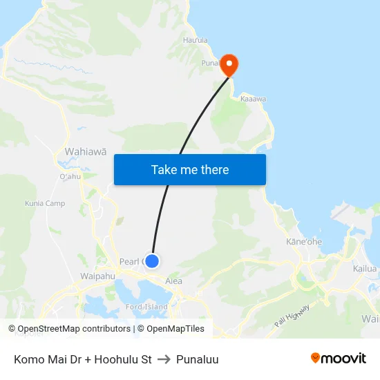 Komo Mai Dr + Hoohulu St to Punaluu map