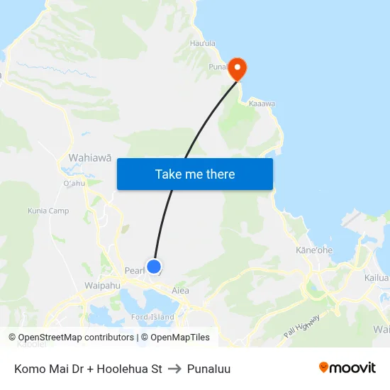 Komo Mai Dr + Hoolehua St to Punaluu map