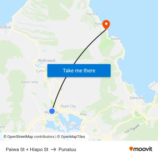 Paiwa St + Hiapo St to Punaluu map