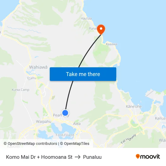 Komo Mai Dr + Hoomoana St to Punaluu map