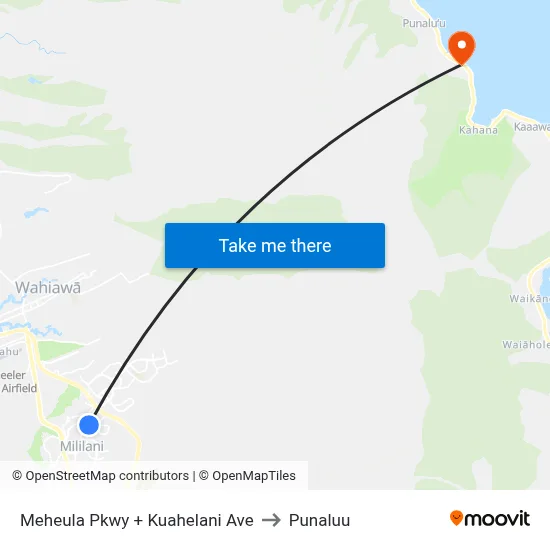 Meheula Pkwy + Kuahelani Ave to Punaluu map