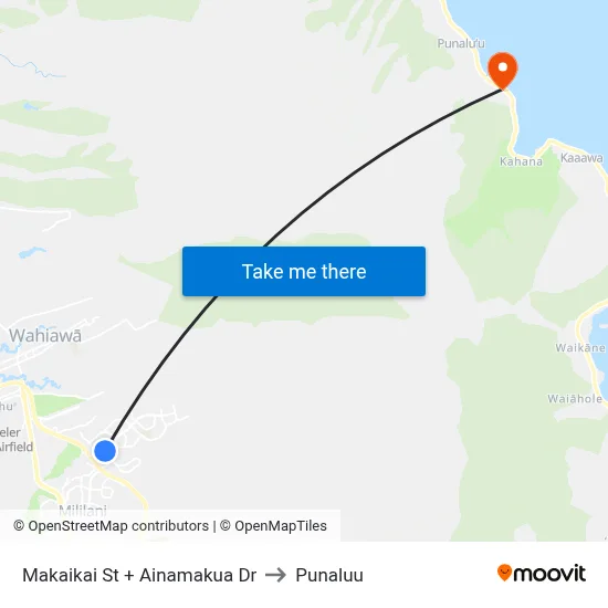 Makaikai St + Ainamakua Dr to Punaluu map
