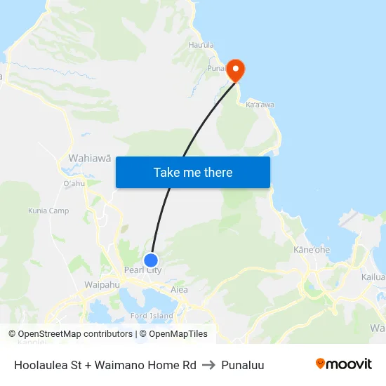 Hoolaulea St + Waimano Home Rd to Punaluu map