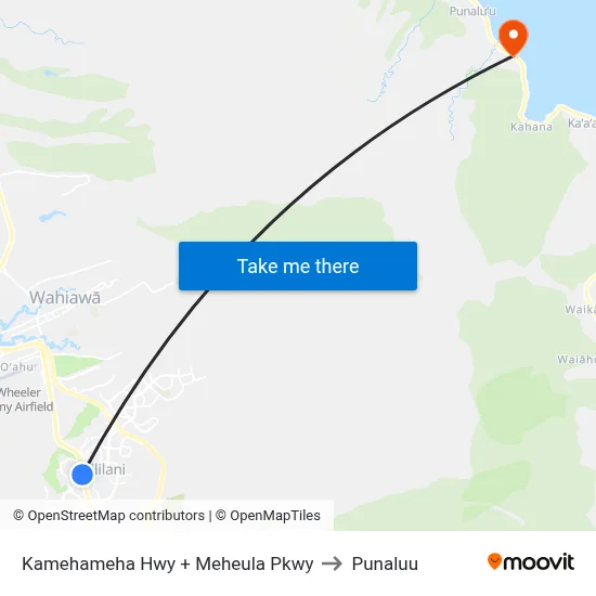 Kamehameha Hwy + Meheula Pkwy to Punaluu map