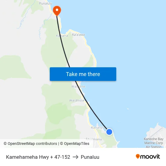 Kamehameha Hwy + 47-152 to Punaluu map