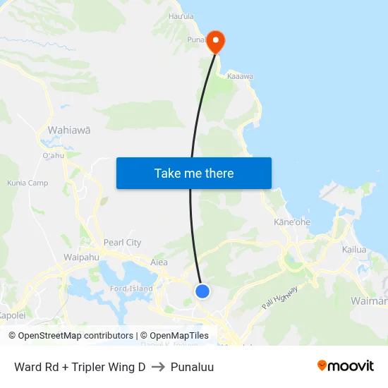 Ward Rd + Tripler Wing D to Punaluu map