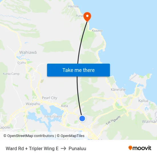 Ward Rd + Tripler Wing E to Punaluu map