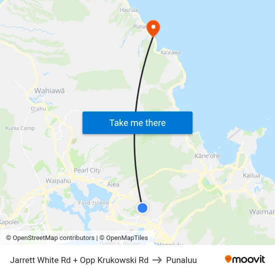Jarrett White Rd + Opp Krukowski Rd to Punaluu map