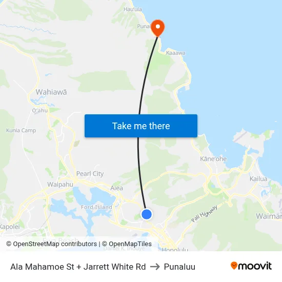 Ala Mahamoe St + Jarrett White Rd to Punaluu map