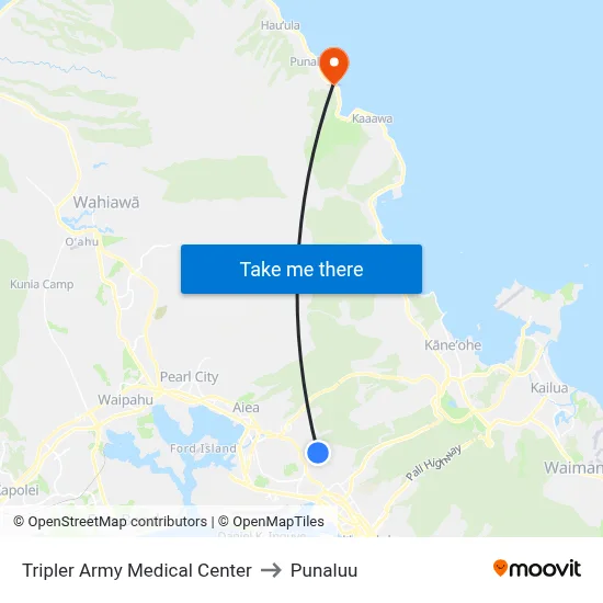 Tripler Army Medical Center to Punaluu map