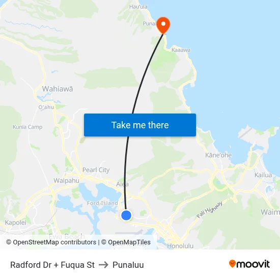 Radford Dr + Fuqua St to Punaluu map