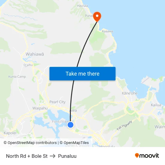 North Rd + Bole St to Punaluu map
