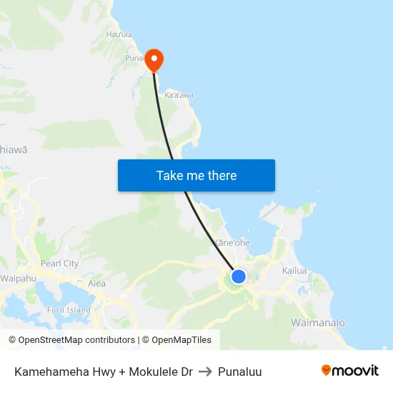 Kamehameha Hwy + Mokulele Dr to Punaluu map