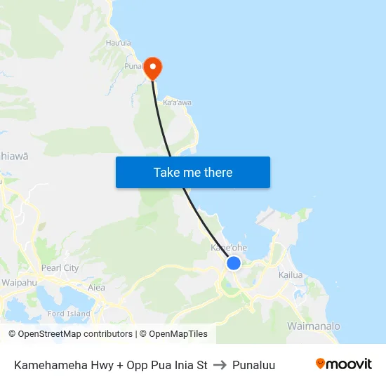 Kamehameha Hwy + Opp Pua Inia St to Punaluu map