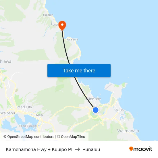 Kamehameha Hwy + Kuuipo Pl to Punaluu map