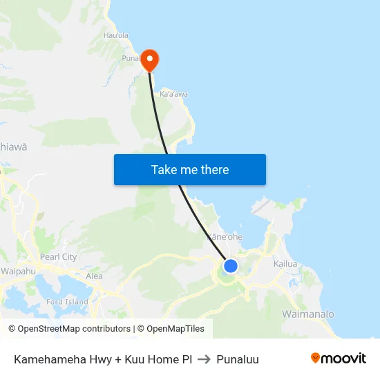 Kamehameha Hwy + Kuu Home Pl to Punaluu map