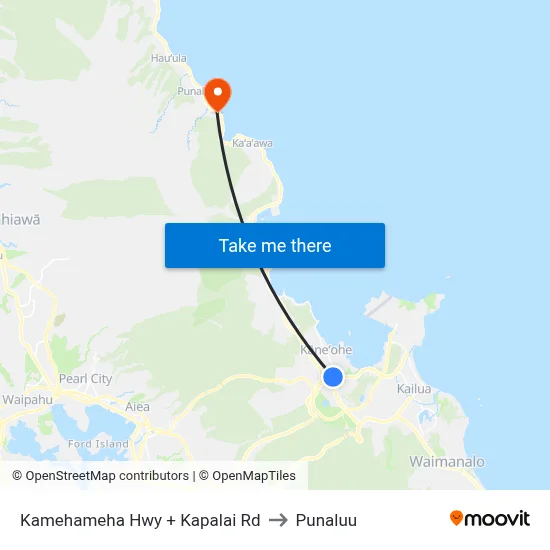 Kamehameha Hwy + Kapalai Rd to Punaluu map