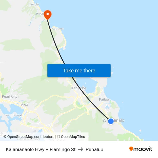 Kalanianaole Hwy + Flamingo St to Punaluu map