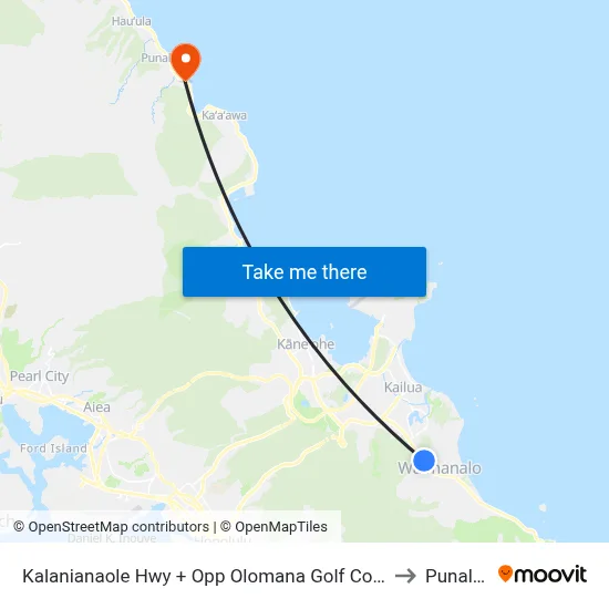Kalanianaole Hwy + Opp Olomana Golf Course to Punaluu map