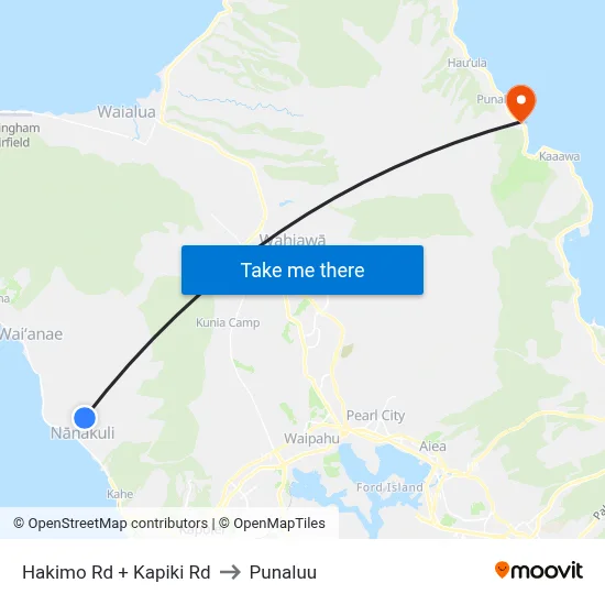 Hakimo Rd + Kapiki Rd to Punaluu map