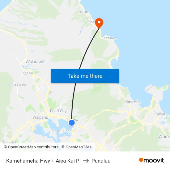 Kamehameha Hwy + Aiea Kai Pl to Punaluu map