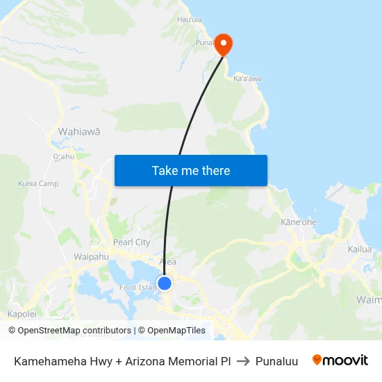 Kamehameha Hwy + Arizona Memorial Pl to Punaluu map