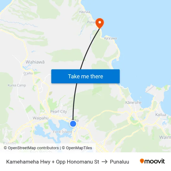 Kamehameha Hwy + Opp Honomanu St to Punaluu map