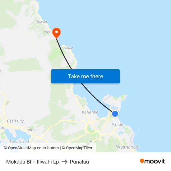 Mokapu Bl + Iliwahi Lp to Punaluu map