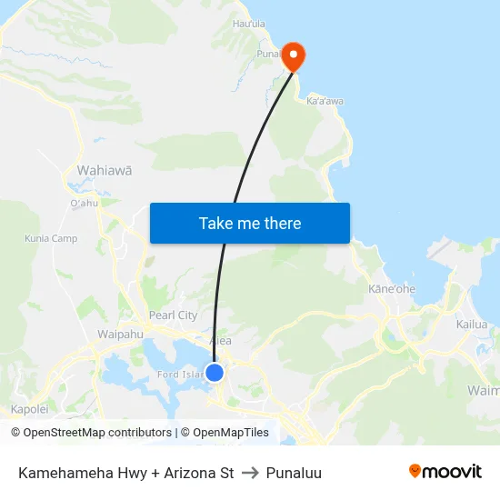 Kamehameha Hwy + Arizona St to Punaluu map