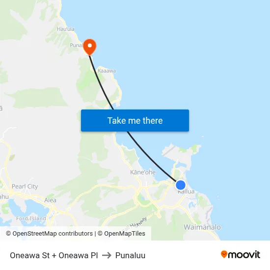Oneawa St + Oneawa Pl to Punaluu map