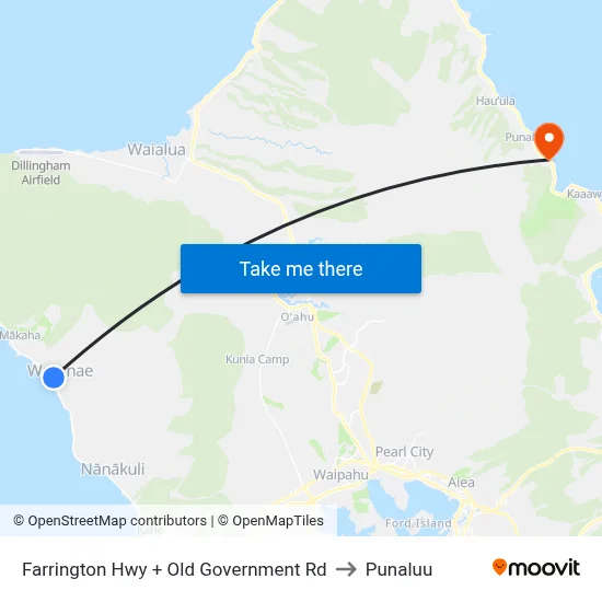 Farrington Hwy + Old Government Rd to Punaluu map