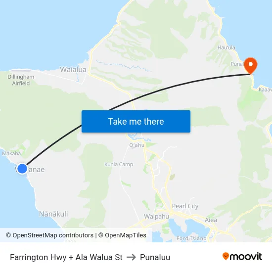 Farrington Hwy + Ala Walua St to Punaluu map