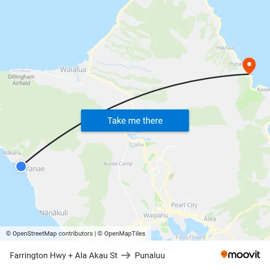 Farrington Hwy + Ala Akau St to Punaluu map
