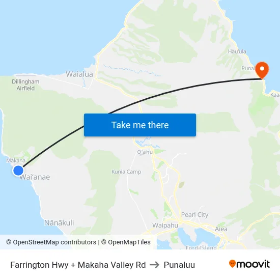 Farrington Hwy + Makaha Valley Rd to Punaluu map